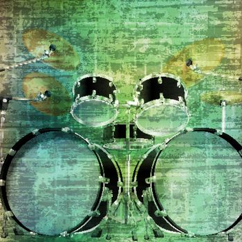 abstract music grunge vintage sound background drum kit vector illustration