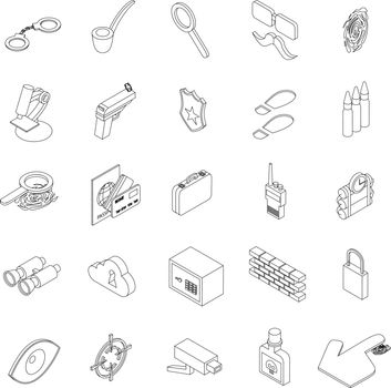 Spy icons set in isometric 3d style isolated on white background