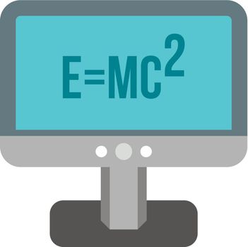 Computer monitor with the Theory of Relativity formula icon in flat style on a white background