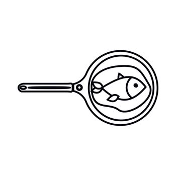 Net with fish icon in outline style isolated on white background. Fishing symbol