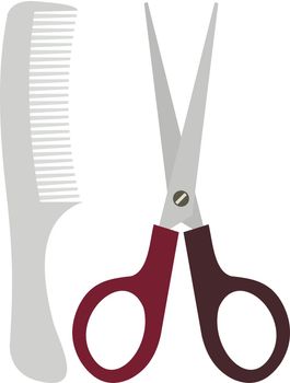 Comb and scissors icon in flat style on a white background