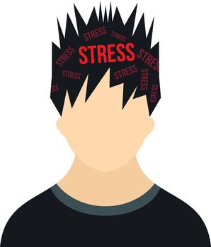 Word stress in the head of man icon icon in flat style on a white background