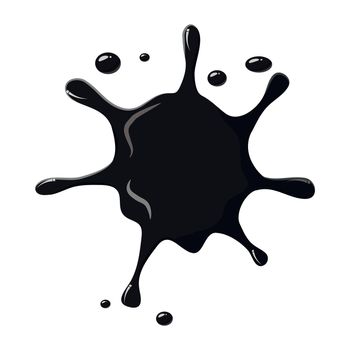 Oil spill splash and drops isolated on white background. Black oil blot vector illustration