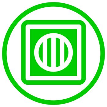 Outdoor unit icon in flat design with green color and outline on a line circle background.