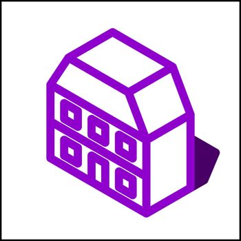 Apartment icon in isometric flat design with purple color and shape of a shadow.