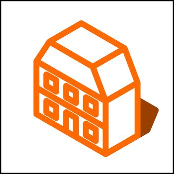 Apartment icon in isometric flat design with orange color and shape of a shadow.