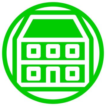 Apartment icon in flat design with green color and outline on a line circle background.