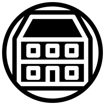 Apartment icon in flat design with black color and outline on a line circle background.