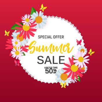 Abstract Flower Summer Sale Background with Frame. Vector Illustration EPS10