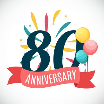 Anniversary 80 Years Template with Ribbon Vector Illustration EPS10
