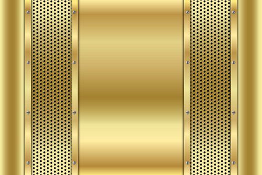 Metallic background.Luxury of gold  with screws on perforated texture.Golden metal modern design.