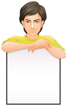 Illustration of a handsome man with an empty signboard on a white background
