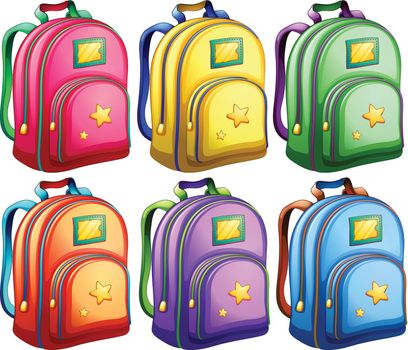 Illustration of a set of backpacks on a white background