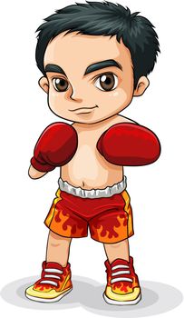 Illustration of an Asian boxer on a white background