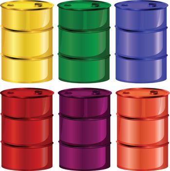 Illustration of the six colorful barrels on a white background