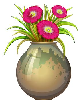 Illustration of a big pot with flowers on a white background