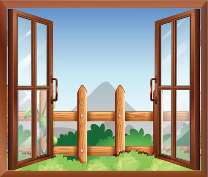 Illustration of a window with a view of the backyard
