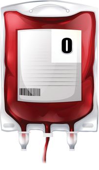 Illustration of a blood bag with type O blood on a white background