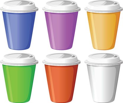 Illustration of the six colorful disposable cups on a white background