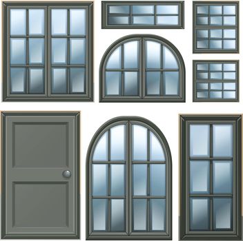Illustration of the different windows design on a white background