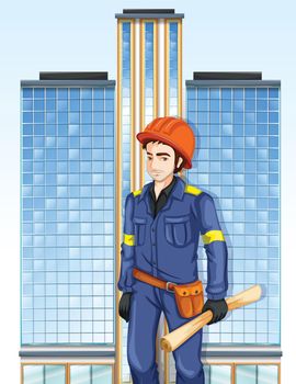 Illustration of an engineer outside the tall building