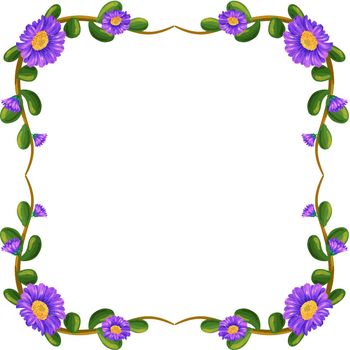 Illustration of a floral margin with violet flowers on a white background
