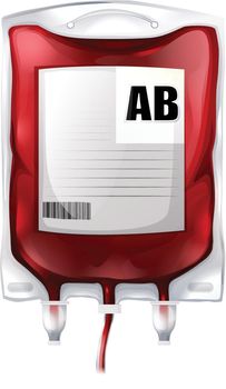 Illustration of a blood bag with type AB blood on a white background