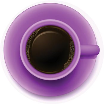 Illustration of a topview of a purple cup with coffee on a white background