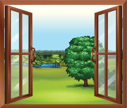 Illustration of an open wooden window