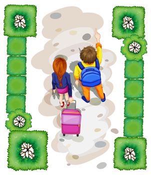 Illustration of a topview of the students at the park on a white background