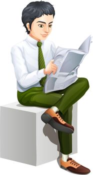 Illustration of a businessman reading a newspaper on a white background
