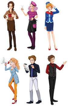 Illustration of the different people in different fields on a white background