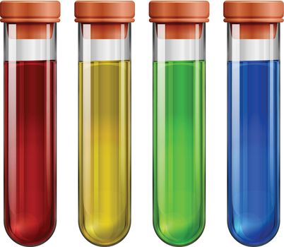 Illustration of the test tubes with chemicals on a white background