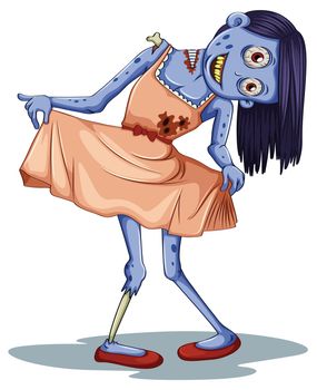 Illustration of a smiling female zombie on a white background