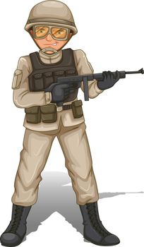Illustration of a soldier with a gun on a white background
