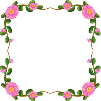 Illustration of a floral border with pink flowers on a white background