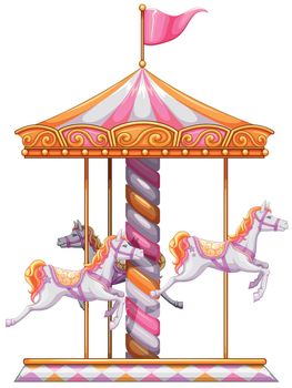 Illustration of a colourful merry-go-round on a white background