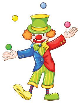 Illustration of a drawing of a clown juggling on a white background