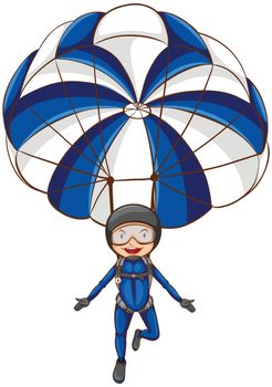 Illustration of sketch of a parachute with a boy a on a white background