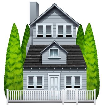 A house with a fence on a white background