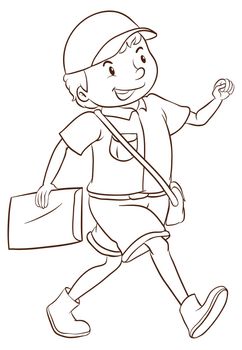 A simple drawing of a smiling postman on a white background