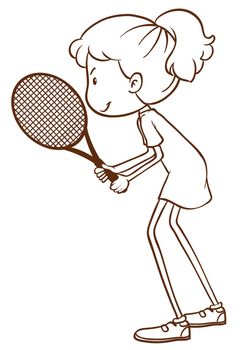 A plain drawing of a tennis player on a white background