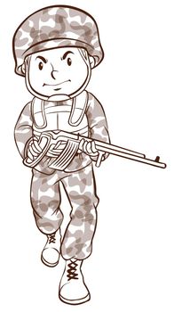 Illustration of a simple drawing of a soldier on a white background