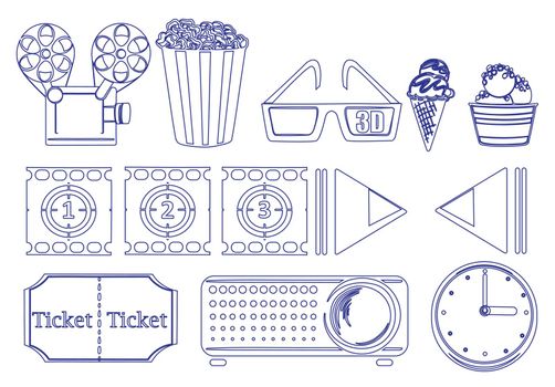 Illustration of the doodle design of the things for movie marathon on a white background