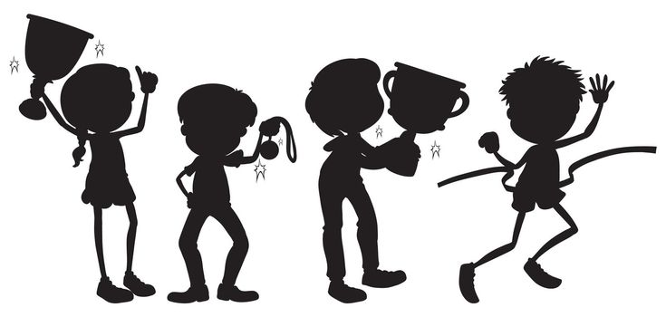 Illustration of a set of silhouette people with trophy