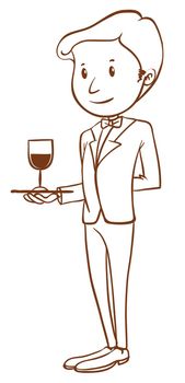 Illustration of a plain sketch of a waiter on a white background