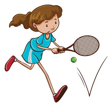 Illustration of a girl playing tennis on a white background