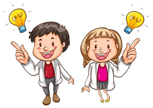 Illustration of a simple drawing of smart people on a white background