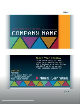 A colourful business card on a white background