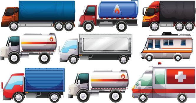 Illustration of the different trucks on a white background